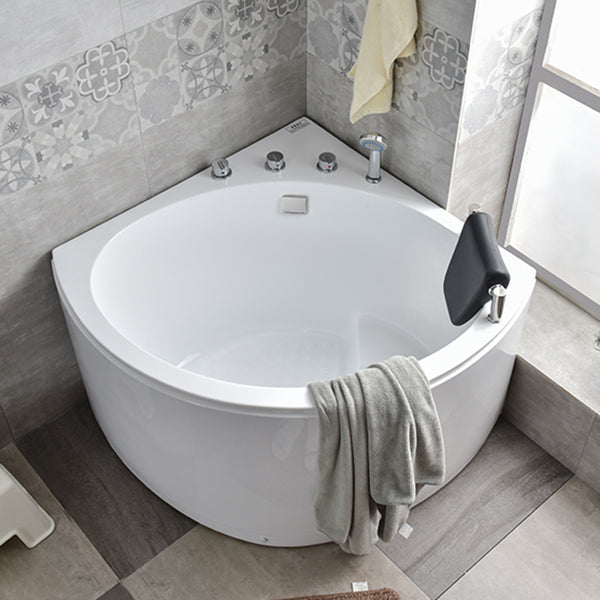 Corner Acrylic Bathtub Soaking White Modern Back to Wall Bath 35"L x 35"W x 26"H Right Tub with Silver 5-Piece Set Clearhalo 'Bathroom Remodel & Bathroom Fixtures' 'Bathtubs' 'Home Improvement' 'home_improvement' 'home_improvement_bathtubs' 'Showers & Bathtubs' 7056255