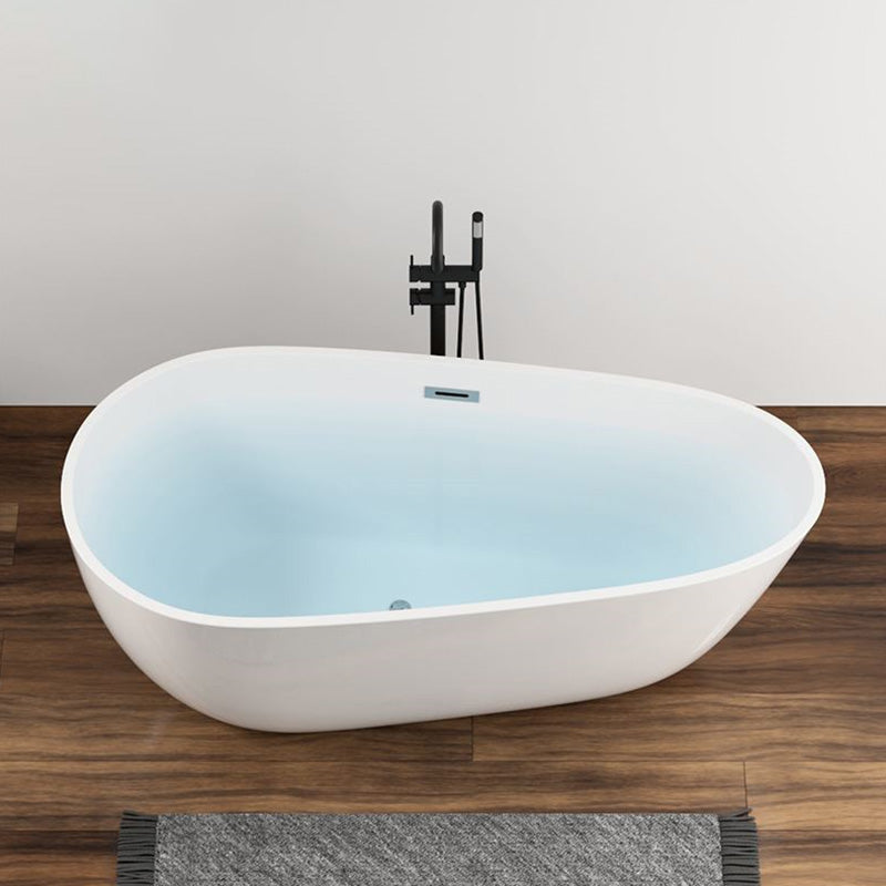 Acrylic Modern Bath Freestanding Oval Soaking White Center Bathtub Tub with Freestanding Tub Fillers Clearhalo 'Bathroom Remodel & Bathroom Fixtures' 'Bathtubs' 'Home Improvement' 'home_improvement' 'home_improvement_bathtubs' 'Showers & Bathtubs' 7056294