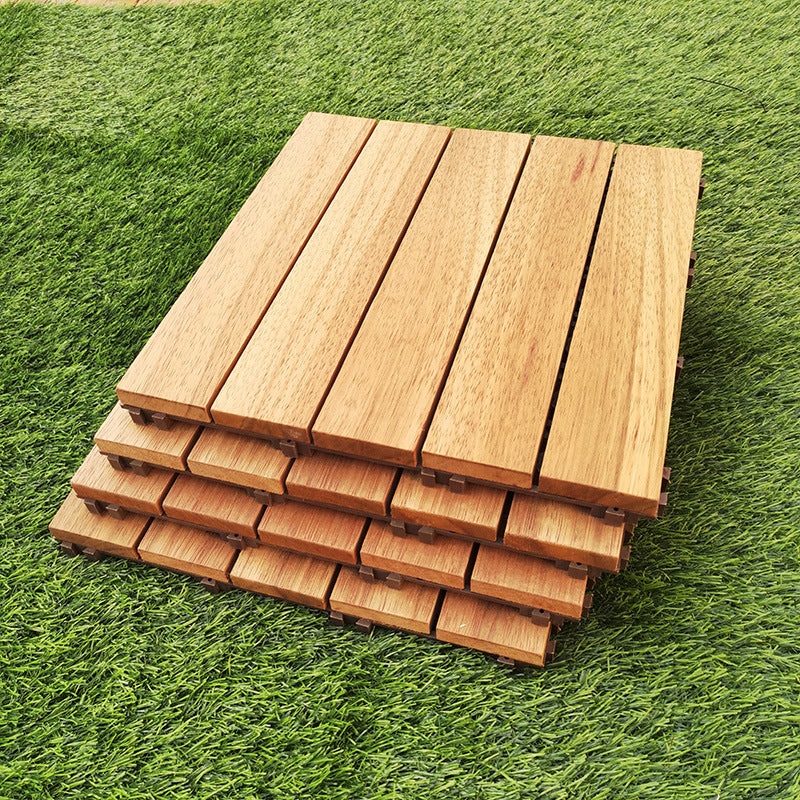 Teak Finish 5-Slat Square Wood Flooring Tile Interlocking Outdoor Flooring Tiles Clearhalo 'Home Improvement' 'home_improvement' 'home_improvement_outdoor_deck_tiles_planks' 'Outdoor Deck Tiles & Planks' 'Outdoor Flooring & Tile' 'Outdoor Remodel' 'outdoor_deck_tiles_planks' 7062667