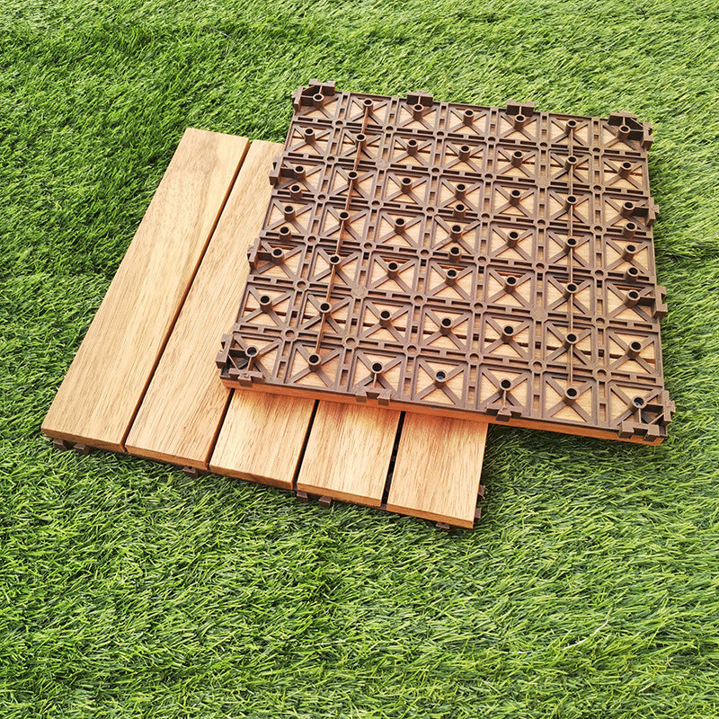 Teak Finish 5-Slat Square Wood Flooring Tile Interlocking Outdoor Flooring Tiles Clearhalo 'Home Improvement' 'home_improvement' 'home_improvement_outdoor_deck_tiles_planks' 'Outdoor Deck Tiles & Planks' 'Outdoor Flooring & Tile' 'Outdoor Remodel' 'outdoor_deck_tiles_planks' 7062668