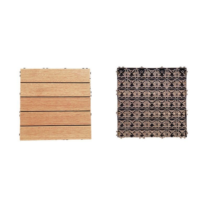 Teak Finish 5-Slat Square Wood Flooring Tile Interlocking Outdoor Flooring Tiles Clearhalo 'Home Improvement' 'home_improvement' 'home_improvement_outdoor_deck_tiles_planks' 'Outdoor Deck Tiles & Planks' 'Outdoor Flooring & Tile' 'Outdoor Remodel' 'outdoor_deck_tiles_planks' 7062671