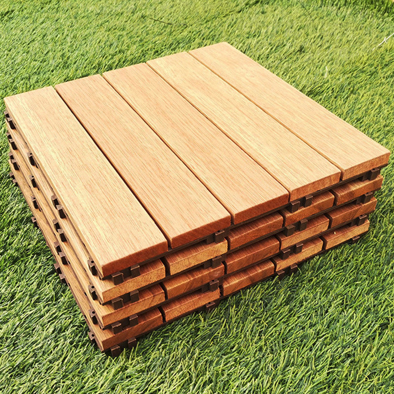 Teak Finish 5-Slat Square Wood Flooring Tile Interlocking Outdoor Flooring Tiles Clearhalo 'Home Improvement' 'home_improvement' 'home_improvement_outdoor_deck_tiles_planks' 'Outdoor Deck Tiles & Planks' 'Outdoor Flooring & Tile' 'Outdoor Remodel' 'outdoor_deck_tiles_planks' 7062674