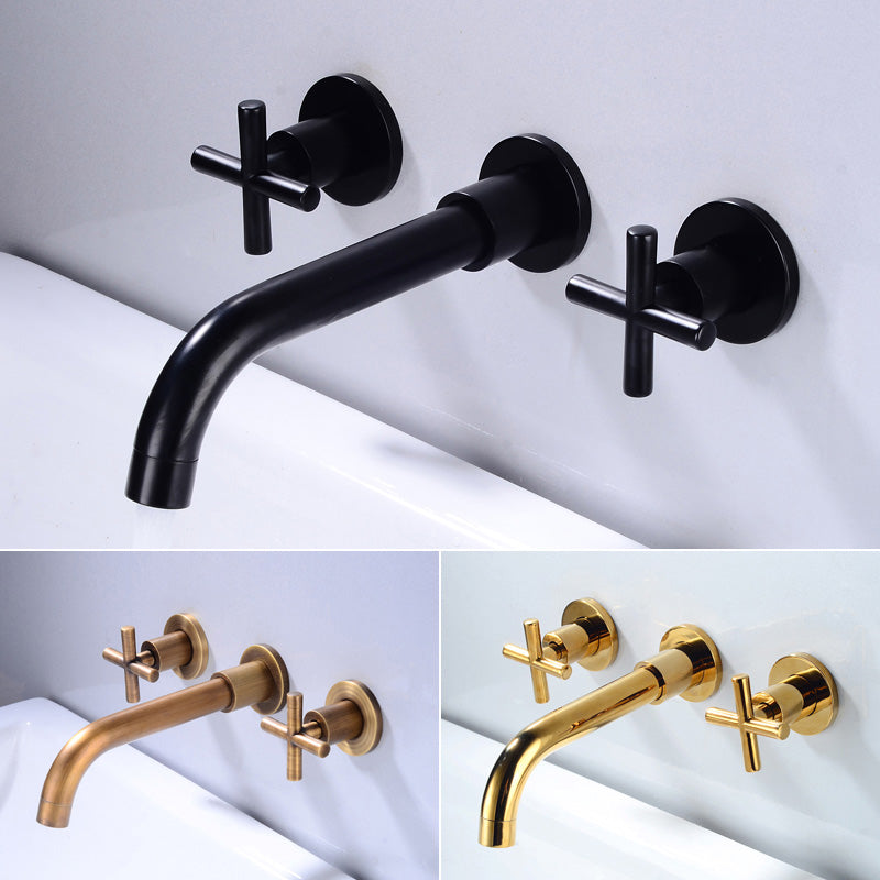 Industrial Wall Mounted Bathroom Faucet Vintage 2-Handle Sink Faucet Clearhalo 'Accueil' 'Amélioration Domiciliaire' 'bathroom_sink_faucets' 'Ensembles de Lavabo & de Robinet de Toilette' 'home_improvement' 'home_improvement_bathroom_sink_faucets' 'Robinet de Lavabo de Salle de Bain' 'Rénovation et Équipement de Salle de Bain' 7062902