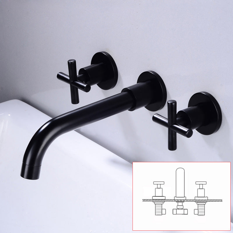 Industrial Wall Mounted Bathroom Faucet Vintage 2-Handle Sink Faucet Noir Industriel Clearhalo 'Accueil' 'Amélioration Domiciliaire' 'bathroom_sink_faucets' 'Ensembles de Lavabo & de Robinet de Toilette' 'home_improvement' 'home_improvement_bathroom_sink_faucets' 'Robinet de Lavabo de Salle de Bain' 'Rénovation et Équipement de Salle de Bain' 7062917