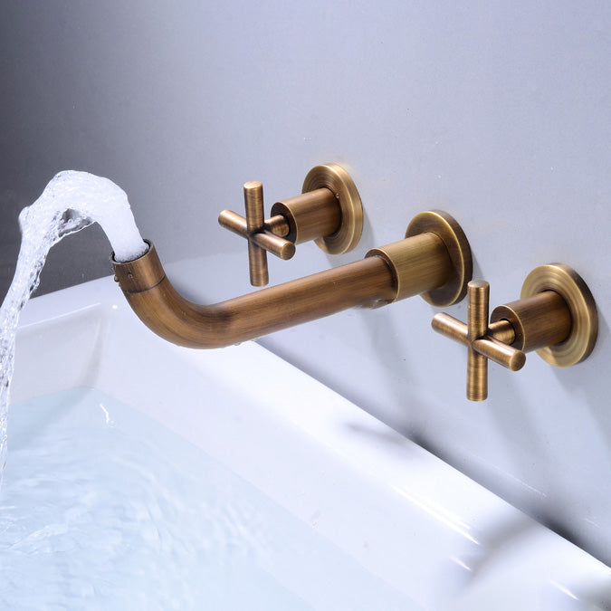 Industrial Wall Mounted Bathroom Faucet Vintage 2-Handle Sink Faucet Clearhalo 'Accueil' 'Amélioration Domiciliaire' 'bathroom_sink_faucets' 'Ensembles de Lavabo & de Robinet de Toilette' 'home_improvement' 'home_improvement_bathroom_sink_faucets' 'Robinet de Lavabo de Salle de Bain' 'Rénovation et Équipement de Salle de Bain' 7062918