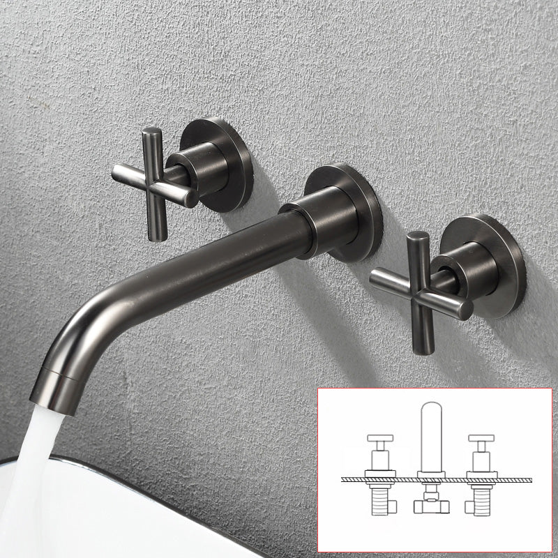 Industrial Wall Mounted Bathroom Faucet Vintage 2-Handle Sink Faucet Gris Industriel Clearhalo 'Accueil' 'Amélioration Domiciliaire' 'bathroom_sink_faucets' 'Ensembles de Lavabo & de Robinet de Toilette' 'home_improvement' 'home_improvement_bathroom_sink_faucets' 'Robinet de Lavabo de Salle de Bain' 'Rénovation et Équipement de Salle de Bain' 7062919