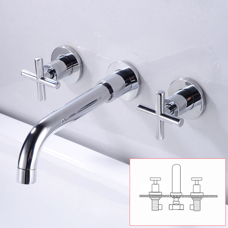 Industrial Wall Mounted Bathroom Faucet Vintage 2-Handle Sink Faucet Argent Industriel Clearhalo 'Accueil' 'Amélioration Domiciliaire' 'bathroom_sink_faucets' 'Ensembles de Lavabo & de Robinet de Toilette' 'home_improvement' 'home_improvement_bathroom_sink_faucets' 'Robinet de Lavabo de Salle de Bain' 'Rénovation et Équipement de Salle de Bain' 7062920