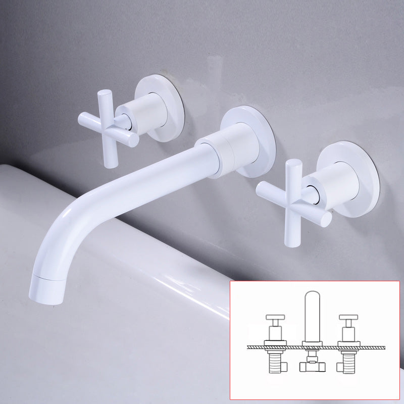 Industrial Wall Mounted Bathroom Faucet Vintage 2-Handle Sink Faucet Blanc Industriel Clearhalo 'Accueil' 'Amélioration Domiciliaire' 'bathroom_sink_faucets' 'Ensembles de Lavabo & de Robinet de Toilette' 'home_improvement' 'home_improvement_bathroom_sink_faucets' 'Robinet de Lavabo de Salle de Bain' 'Rénovation et Équipement de Salle de Bain' 7062921