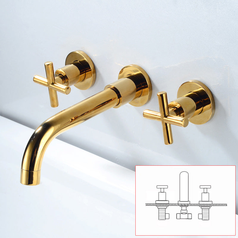 Industrial Wall Mounted Bathroom Faucet Vintage 2-Handle Sink Faucet Or Industriel Clearhalo 'Accueil' 'Amélioration Domiciliaire' 'bathroom_sink_faucets' 'Ensembles de Lavabo & de Robinet de Toilette' 'home_improvement' 'home_improvement_bathroom_sink_faucets' 'Robinet de Lavabo de Salle de Bain' 'Rénovation et Équipement de Salle de Bain' 7062922