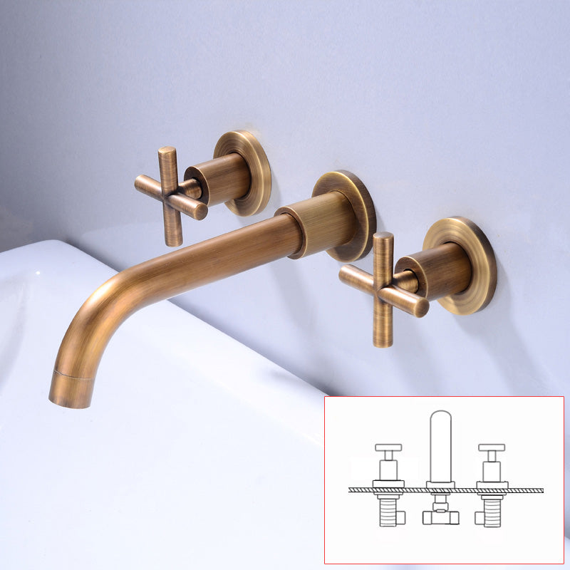 Industrial Wall Mounted Bathroom Faucet Vintage 2-Handle Sink Faucet Bronze Industriel Clearhalo 'Accueil' 'Amélioration Domiciliaire' 'bathroom_sink_faucets' 'Ensembles de Lavabo & de Robinet de Toilette' 'home_improvement' 'home_improvement_bathroom_sink_faucets' 'Robinet de Lavabo de Salle de Bain' 'Rénovation et Équipement de Salle de Bain' 7062923