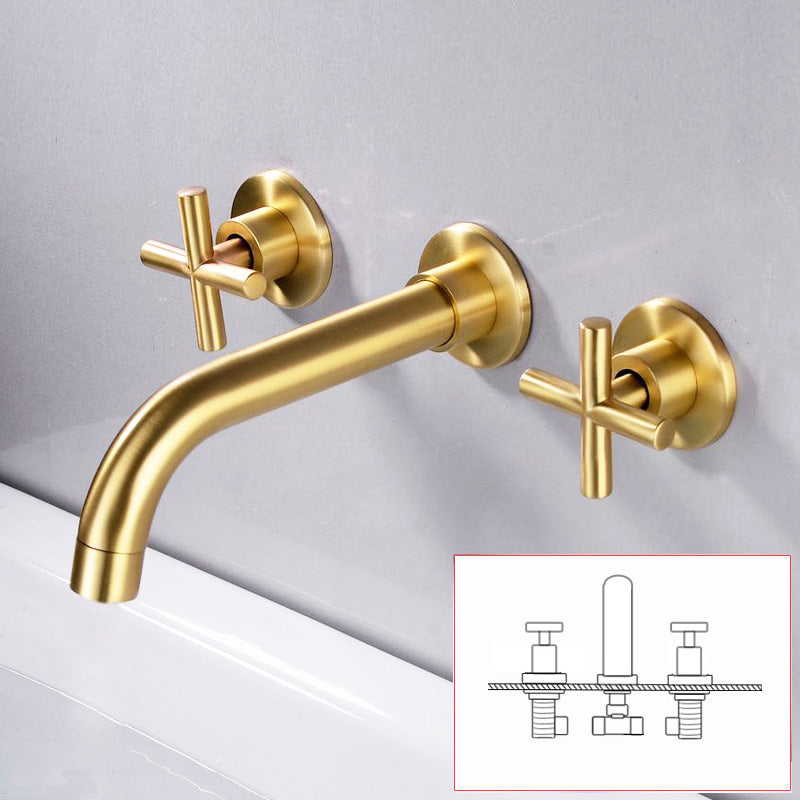 Industrial Wall Mounted Bathroom Faucet Vintage 2-Handle Sink Faucet Gris-Or Industriel Clearhalo 'Accueil' 'Amélioration Domiciliaire' 'bathroom_sink_faucets' 'Ensembles de Lavabo & de Robinet de Toilette' 'home_improvement' 'home_improvement_bathroom_sink_faucets' 'Robinet de Lavabo de Salle de Bain' 'Rénovation et Équipement de Salle de Bain' 7062924