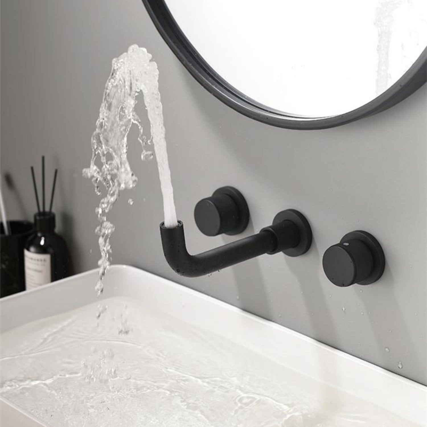 Knob Handle Wall Mounted Bathroom Faucet Industrial Vintage Sink Faucet Clearhalo 'Bathroom Remodel & Bathroom Fixtures' 'Bathroom Sink Faucets' 'Bathroom Sinks & Faucet Components' 'bathroom_sink_faucets' 'Home Improvement' 'home_improvement' 'home_improvement_bathroom_sink_faucets' 7062934