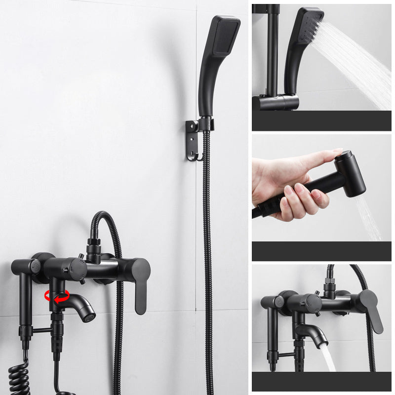 Black Wall Mounted Shower Head Combo Modern Metal Shower System Matte Black Square Slide Bar Not Included Clearhalo 'Bathroom Remodel & Bathroom Fixtures' 'Home Improvement' 'home_improvement' 'home_improvement_shower_faucets' 'Shower Faucets & Systems' 'shower_faucets' 'Showers & Bathtubs Plumbing' 'Showers & Bathtubs' 7063132