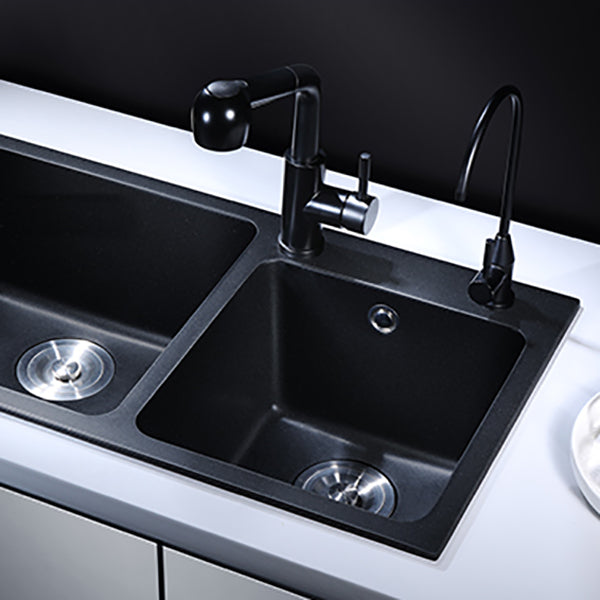 Modern Quartz Kitchen Double Basin Overflow Hole Sink Kitchen Sink in Black Clearhalo 'Home Improvement' 'home_improvement' 'home_improvement_kitchen_sinks' 'Kitchen Remodel & Kitchen Fixtures' 'Kitchen Sinks & Faucet Components' 'Kitchen Sinks' 'kitchen_sinks' 7063324