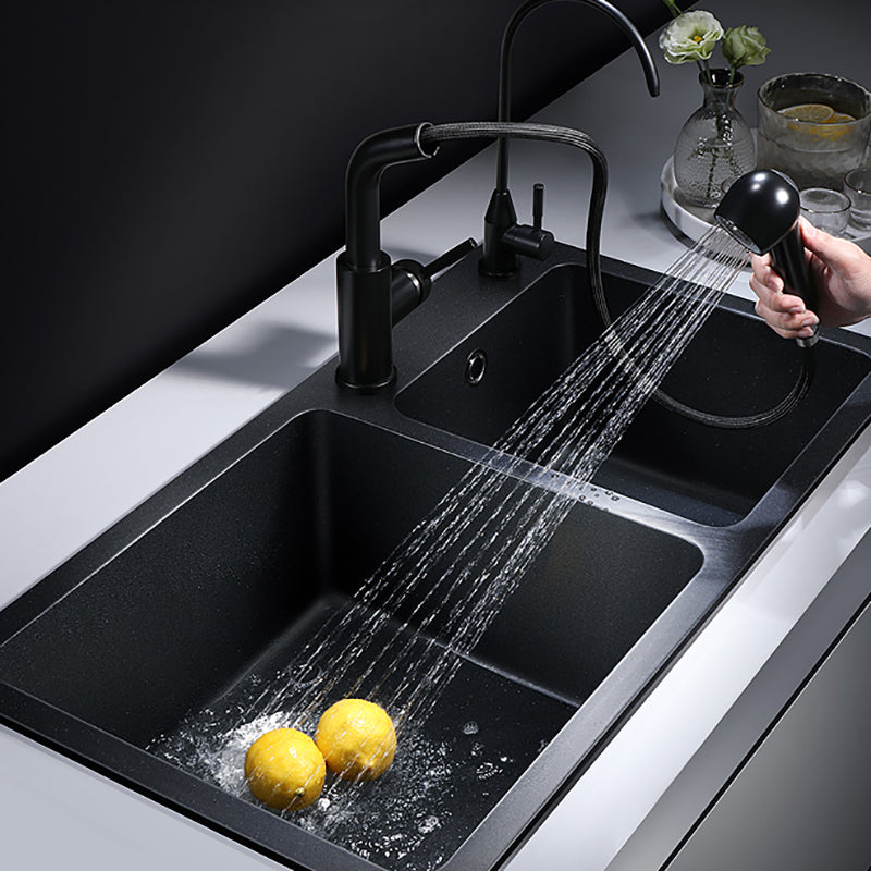 Modern Quartz Kitchen Double Basin Overflow Hole Sink Kitchen Sink in Black Clearhalo 'Home Improvement' 'home_improvement' 'home_improvement_kitchen_sinks' 'Kitchen Remodel & Kitchen Fixtures' 'Kitchen Sinks & Faucet Components' 'Kitchen Sinks' 'kitchen_sinks' 7063332