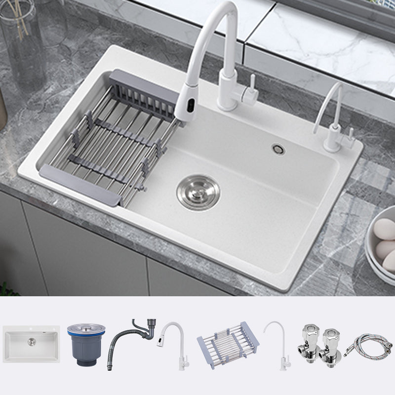 Quartz Kitchen Sink Rectangular Shape Single Bowl Kitchen Sink with Drain Strainer Kit Sink with Faucet Double Tap for Water Purification Clearhalo 'Home Improvement' 'home_improvement' 'home_improvement_kitchen_sinks' 'Kitchen Remodel & Kitchen Fixtures' 'Kitchen Sinks & Faucet Components' 'Kitchen Sinks' 'kitchen_sinks' 7063497