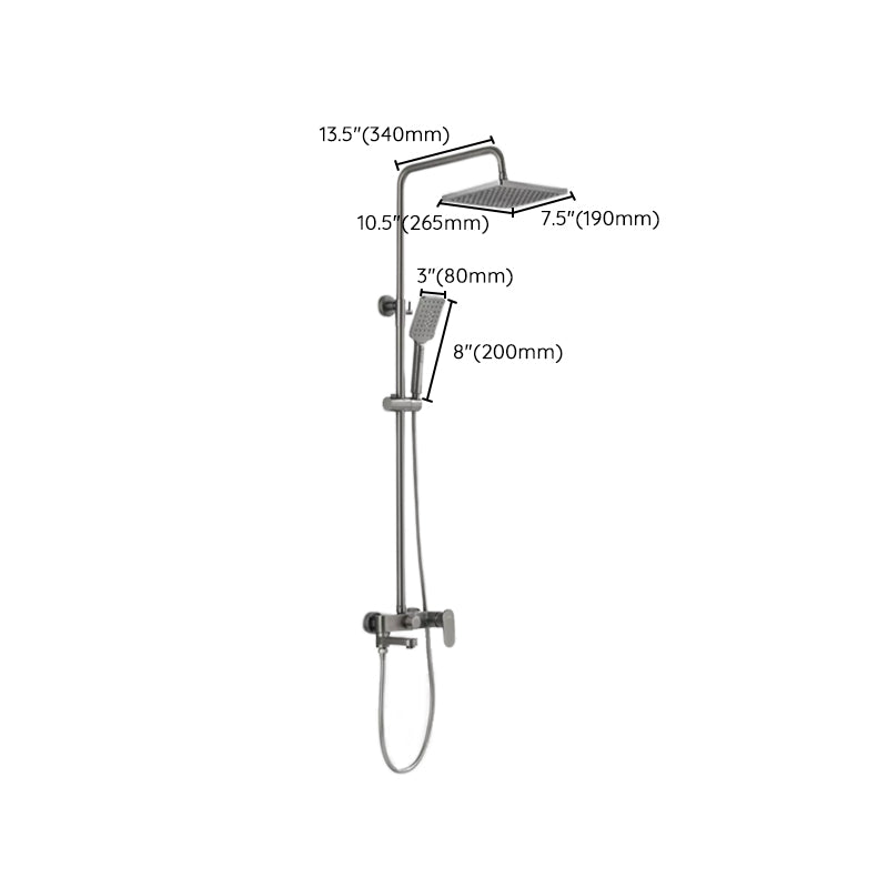 Square Shower System Wall Mount Shower Arm Grey Shower System with Shower Hose Clearhalo 'Bathroom Remodel & Bathroom Fixtures' 'Home Improvement' 'home_improvement' 'home_improvement_shower_faucets' 'Shower Faucets & Systems' 'shower_faucets' 'Showers & Bathtubs Plumbing' 'Showers & Bathtubs' 7063532