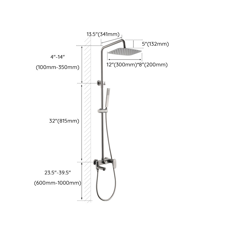 Square Shower System Wall Mount Shower Arm Grey Shower System with Shower Hose Clearhalo 'Bathroom Remodel & Bathroom Fixtures' 'Home Improvement' 'home_improvement' 'home_improvement_shower_faucets' 'Shower Faucets & Systems' 'shower_faucets' 'Showers & Bathtubs Plumbing' 'Showers & Bathtubs' 7063539