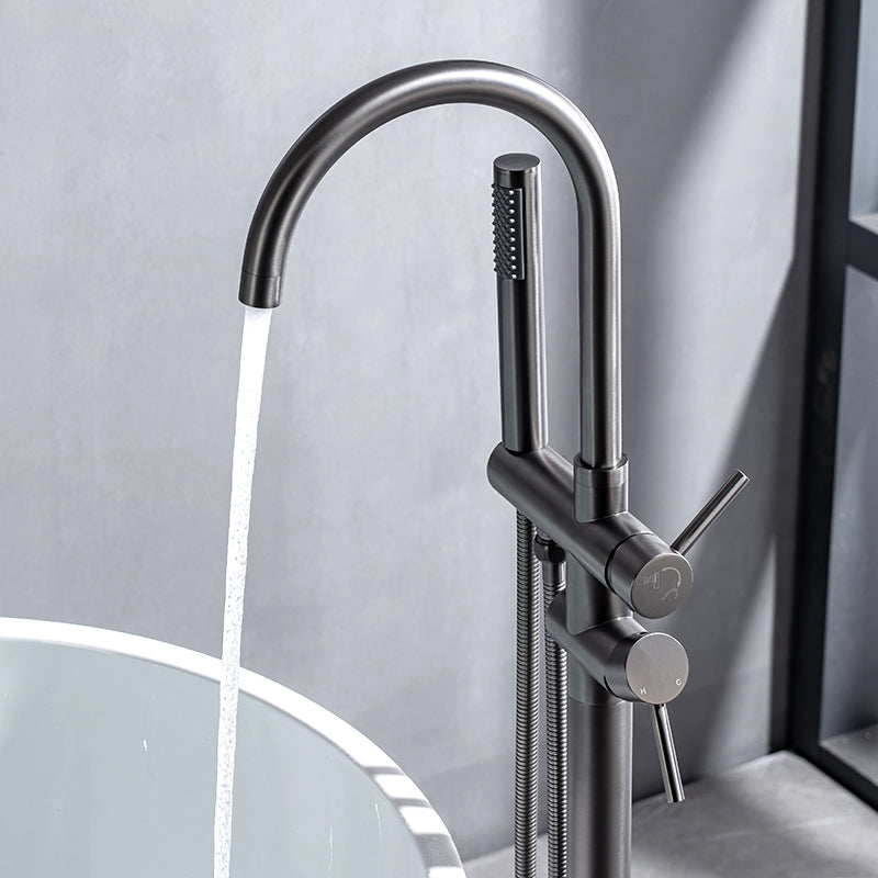 High Arc Floor Mounted Contemporary Metal Lever Handle Floor Mount Clearhalo 'Bathroom Remodel & Bathroom Fixtures' 'Bathtub Faucets' 'bathtub_faucets' 'Home Improvement' 'home_improvement' 'home_improvement_bathtub_faucets' 7063832