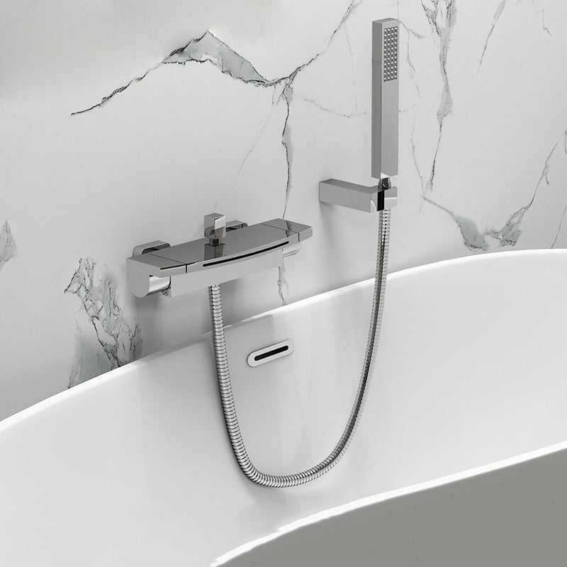 Contemporary Metal Bathtub Faucet Double-Handle Bathroom Faucet Chrome Single Pattern Clearhalo 'Bathroom Remodel & Bathroom Fixtures' 'Bathtub Faucets' 'bathtub_faucets' 'Home Improvement' 'home_improvement' 'home_improvement_bathtub_faucets' 7063857