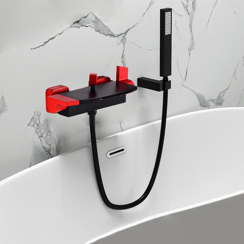 Contemporary Metal Bathtub Faucet Double-Handle Bathroom Faucet Red Single Pattern Clearhalo 'Bathroom Remodel & Bathroom Fixtures' 'Bathtub Faucets' 'bathtub_faucets' 'Home Improvement' 'home_improvement' 'home_improvement_bathtub_faucets' 7063858
