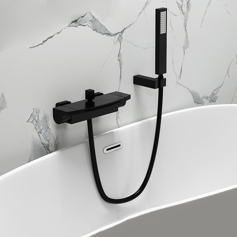 Contemporary Metal Bathtub Faucet Double-Handle Bathroom Faucet Black Single Pattern Clearhalo 'Bathroom Remodel & Bathroom Fixtures' 'Bathtub Faucets' 'bathtub_faucets' 'Home Improvement' 'home_improvement' 'home_improvement_bathtub_faucets' 7063863