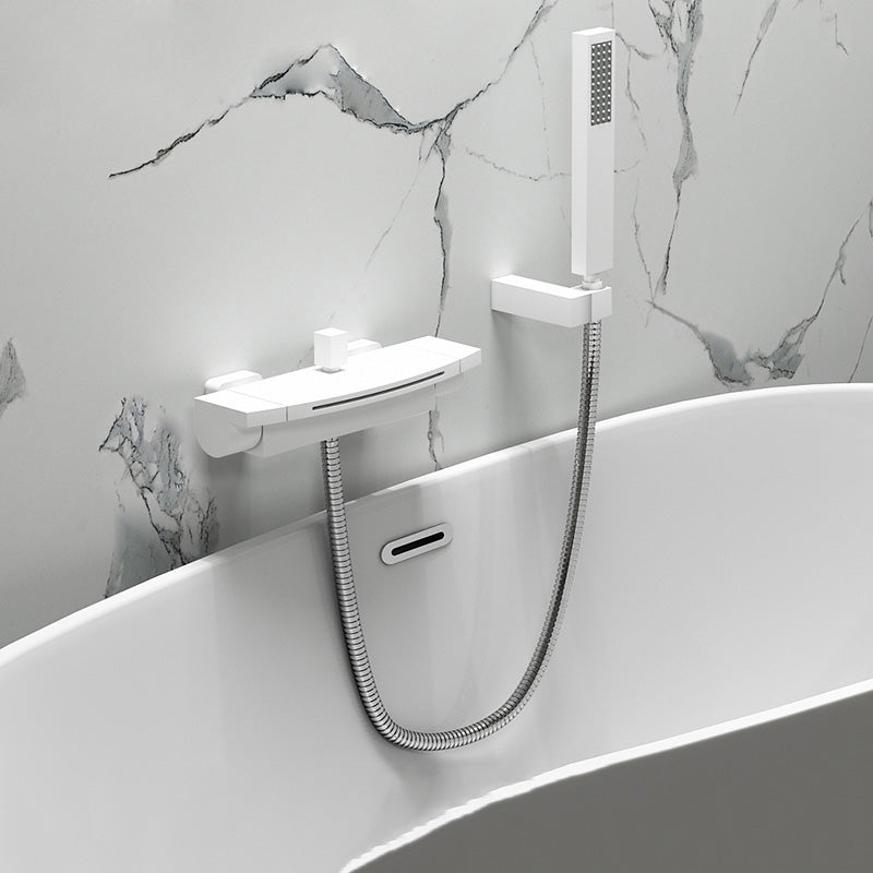 Contemporary Metal Bathtub Faucet Double-Handle Bathroom Faucet White Single Pattern Clearhalo 'Bathroom Remodel & Bathroom Fixtures' 'Bathtub Faucets' 'bathtub_faucets' 'Home Improvement' 'home_improvement' 'home_improvement_bathtub_faucets' 7063864