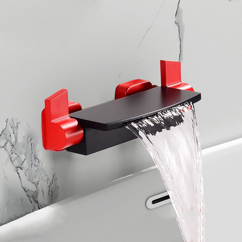 Contemporary Metal Bathtub Faucet Double-Handle Bathroom Faucet Red Waterfall Comes Out Clearhalo 'Bathroom Remodel & Bathroom Fixtures' 'Bathtub Faucets' 'bathtub_faucets' 'Home Improvement' 'home_improvement' 'home_improvement_bathtub_faucets' 7063866