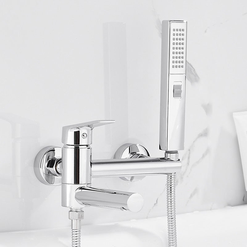 Contemporary Metal Bathtub Faucet Double-Handle Bathroom Faucet Chrome Dual Mode Clearhalo 'Bathroom Remodel & Bathroom Fixtures' 'Bathtub Faucets' 'bathtub_faucets' 'Home Improvement' 'home_improvement' 'home_improvement_bathtub_faucets' 7063867