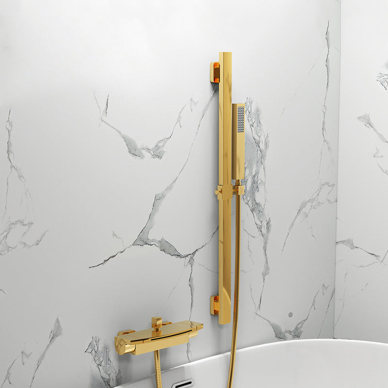 Contemporary Metal Bathtub Faucet Double-Handle Bathroom Faucet Gold Lift Clearhalo 'Bathroom Remodel & Bathroom Fixtures' 'Bathtub Faucets' 'bathtub_faucets' 'Home Improvement' 'home_improvement' 'home_improvement_bathtub_faucets' 7063872