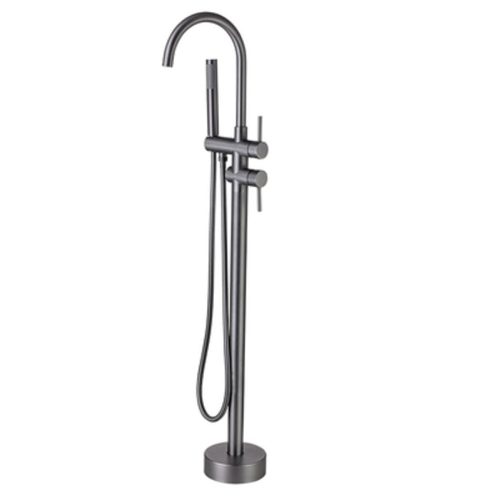 Modern Metal Floor Mounted Lever Handle Floor Mount for Bathroom Grey Clearhalo 'Bathroom Remodel & Bathroom Fixtures' 'Bathtub Faucets' 'bathtub_faucets' 'Home Improvement' 'home_improvement' 'home_improvement_bathtub_faucets' 7063960