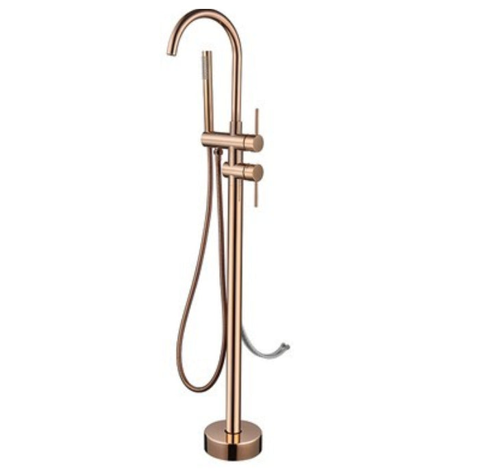 Modern Metal Floor Mounted Lever Handle Floor Mount for Bathroom Rose Gold Wall Clearhalo 'Bathroom Remodel & Bathroom Fixtures' 'Bathtub Faucets' 'bathtub_faucets' 'Home Improvement' 'home_improvement' 'home_improvement_bathtub_faucets' 7063974