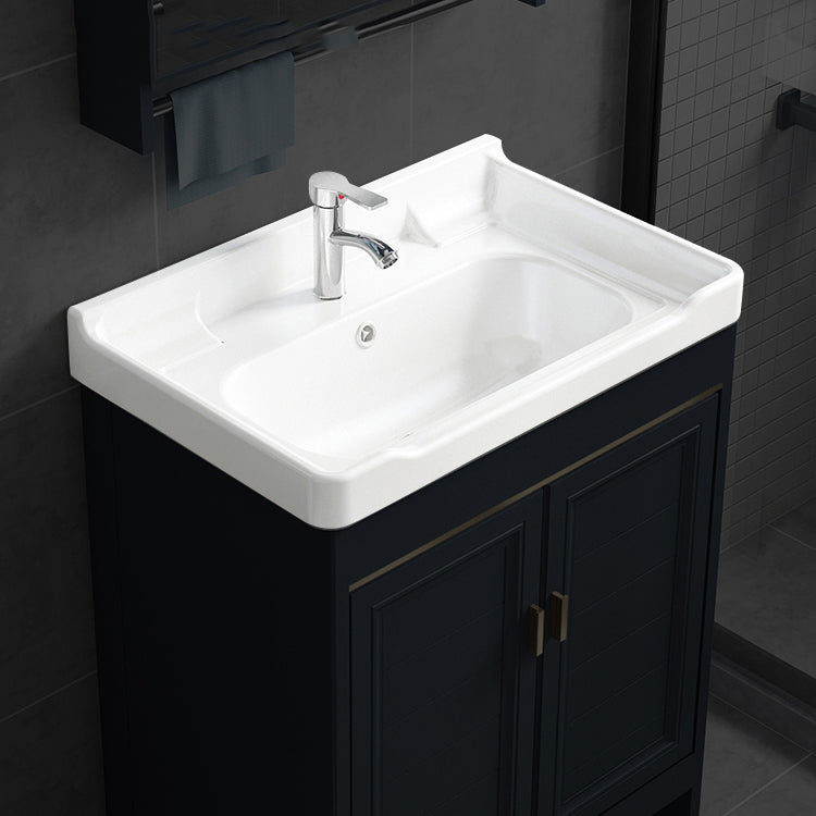 Blue Vanity Freestanding Rectangular Single Sink Mirror Metal Frame Vanity with 2 Doors Clearhalo 'Bathroom Remodel & Bathroom Fixtures' 'Bathroom Vanities' 'bathroom_vanities' 'Home Improvement' 'home_improvement' 'home_improvement_bathroom_vanities' 7064019