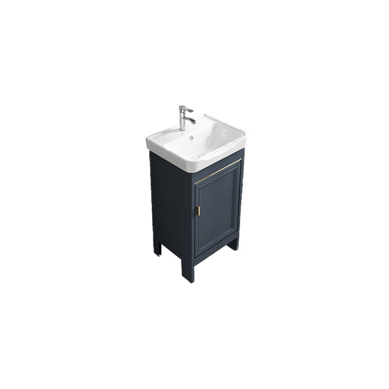 Blue Vanity Freestanding Rectangular Single Sink Mirror Metal Frame Vanity with 2 Doors Vanity & Faucet 17"L x 14"W x 31"H Clearhalo 'Bathroom Remodel & Bathroom Fixtures' 'Bathroom Vanities' 'bathroom_vanities' 'Home Improvement' 'home_improvement' 'home_improvement_bathroom_vanities' 7064023