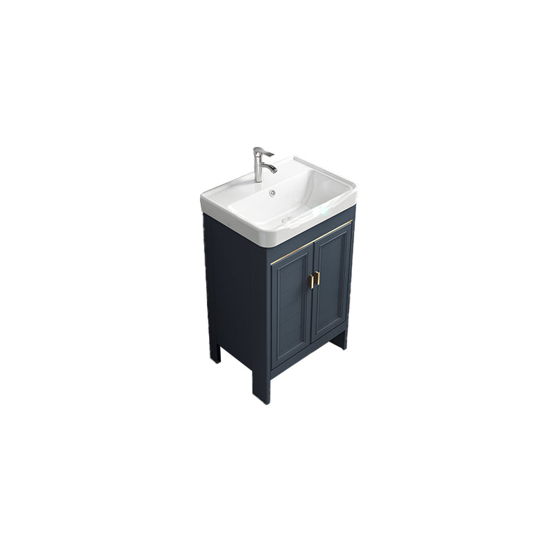 Blue Vanity Freestanding Rectangular Single Sink Mirror Metal Frame Vanity with 2 Doors Vanity & Faucet 20"L x 14"W x 31"H Clearhalo 'Bathroom Remodel & Bathroom Fixtures' 'Bathroom Vanities' 'bathroom_vanities' 'Home Improvement' 'home_improvement' 'home_improvement_bathroom_vanities' 7064024