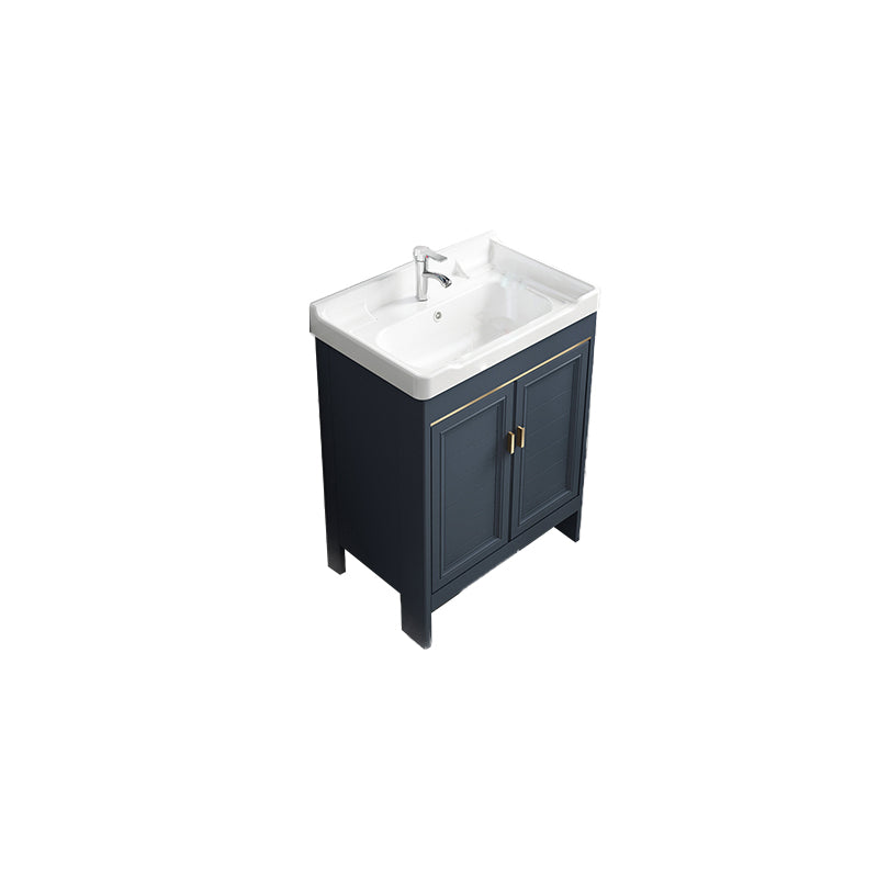 Blue Vanity Freestanding Rectangular Single Sink Mirror Metal Frame Vanity with 2 Doors Vanity & Faucet 23.6"L x 15.7"W x 31.1"H Clearhalo 'Bathroom Remodel & Bathroom Fixtures' 'Bathroom Vanities' 'bathroom_vanities' 'Home Improvement' 'home_improvement' 'home_improvement_bathroom_vanities' 7064025