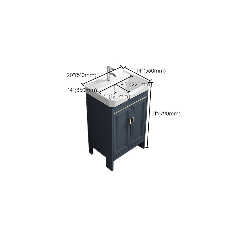 Blue Vanity Freestanding Rectangular Single Sink Mirror Metal Frame Vanity with 2 Doors Clearhalo 'Bathroom Remodel & Bathroom Fixtures' 'Bathroom Vanities' 'bathroom_vanities' 'Home Improvement' 'home_improvement' 'home_improvement_bathroom_vanities' 7064027