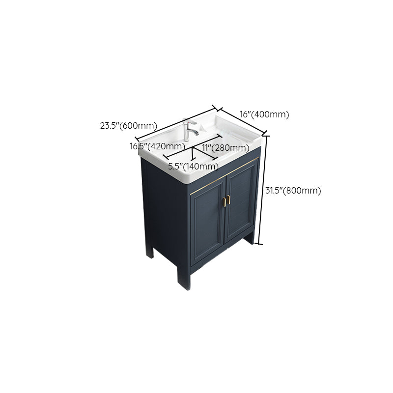 Blue Vanity Freestanding Rectangular Single Sink Mirror Metal Frame Vanity with 2 Doors Clearhalo 'Bathroom Remodel & Bathroom Fixtures' 'Bathroom Vanities' 'bathroom_vanities' 'Home Improvement' 'home_improvement' 'home_improvement_bathroom_vanities' 7064028