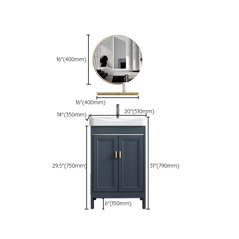 Blue Vanity Freestanding Rectangular Single Sink Mirror Metal Frame Vanity with 2 Doors Clearhalo 'Bathroom Remodel & Bathroom Fixtures' 'Bathroom Vanities' 'bathroom_vanities' 'Home Improvement' 'home_improvement' 'home_improvement_bathroom_vanities' 7064030