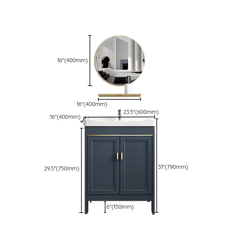 Blue Vanity Freestanding Rectangular Single Sink Mirror Metal Frame Vanity with 2 Doors Clearhalo 'Bathroom Remodel & Bathroom Fixtures' 'Bathroom Vanities' 'bathroom_vanities' 'Home Improvement' 'home_improvement' 'home_improvement_bathroom_vanities' 7064031