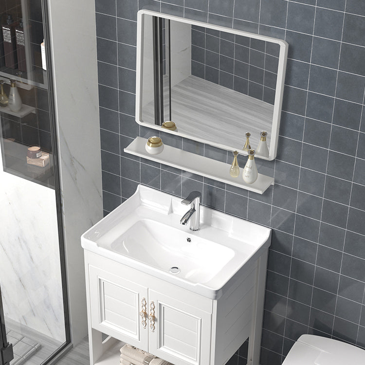 Freestanding Vanity White Shelving Included Rectangular Single Sink Vanity with Mirror Clearhalo 'Bathroom Remodel & Bathroom Fixtures' 'Bathroom Vanities' 'bathroom_vanities' 'Home Improvement' 'home_improvement' 'home_improvement_bathroom_vanities' 7064182