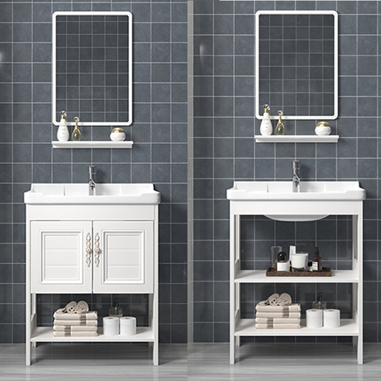 Freestanding Vanity White Shelving Included Rectangular Single Sink Vanity with Mirror Clearhalo 'Bathroom Remodel & Bathroom Fixtures' 'Bathroom Vanities' 'bathroom_vanities' 'Home Improvement' 'home_improvement' 'home_improvement_bathroom_vanities' 7064184