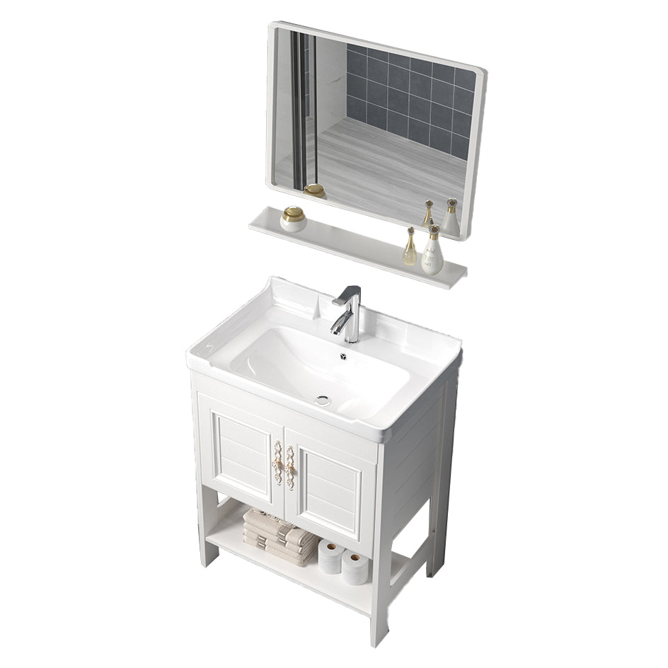 Freestanding Vanity White Shelving Included Rectangular Single Sink Vanity with Mirror Clearhalo 'Bathroom Remodel & Bathroom Fixtures' 'Bathroom Vanities' 'bathroom_vanities' 'Home Improvement' 'home_improvement' 'home_improvement_bathroom_vanities' 7064190