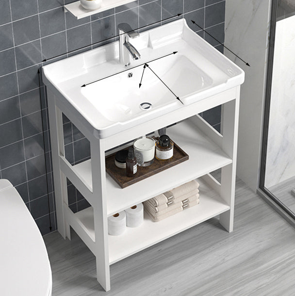 Freestanding Vanity White Shelving Included Rectangular Single Sink Vanity with Mirror Clearhalo 'Bathroom Remodel & Bathroom Fixtures' 'Bathroom Vanities' 'bathroom_vanities' 'Home Improvement' 'home_improvement' 'home_improvement_bathroom_vanities' 7064199