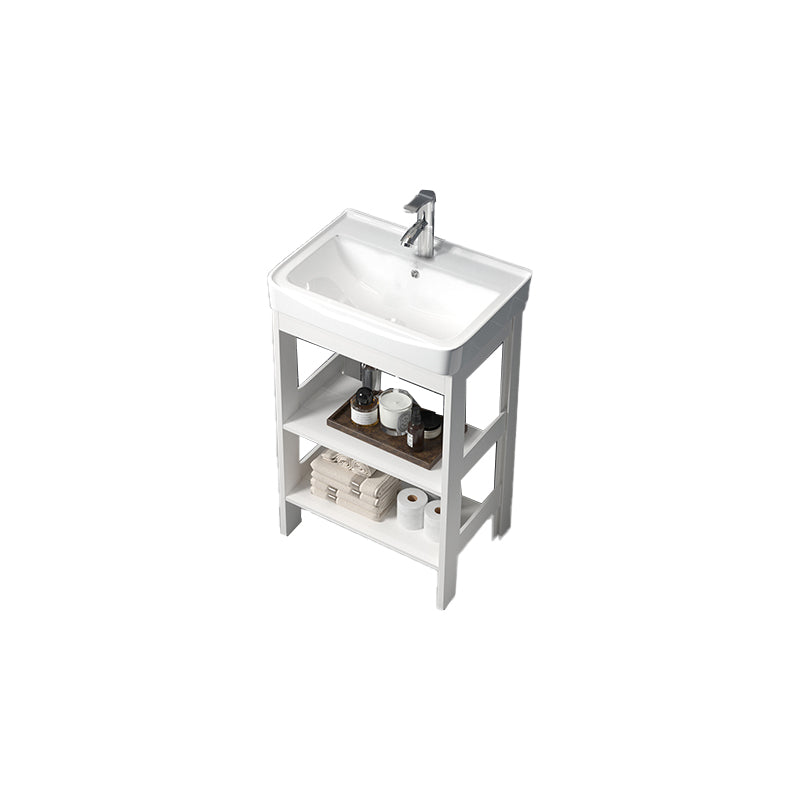 Freestanding Vanity White Shelving Included Rectangular Single Sink Vanity with Mirror Vanity & Faucet 2 Clearhalo 'Bathroom Remodel & Bathroom Fixtures' 'Bathroom Vanities' 'bathroom_vanities' 'Home Improvement' 'home_improvement' 'home_improvement_bathroom_vanities' 7064200