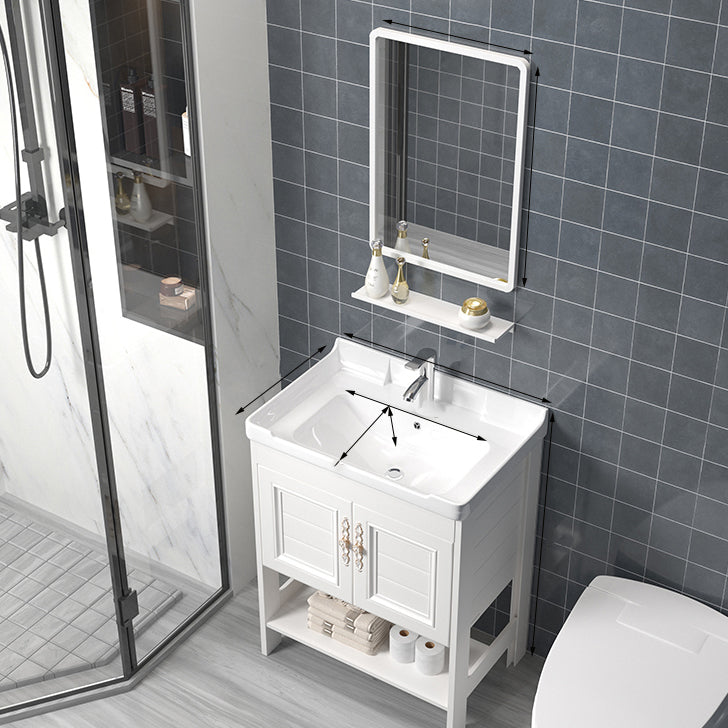 Freestanding Vanity White Shelving Included Rectangular Single Sink Vanity with Mirror Clearhalo 'Bathroom Remodel & Bathroom Fixtures' 'Bathroom Vanities' 'bathroom_vanities' 'Home Improvement' 'home_improvement' 'home_improvement_bathroom_vanities' 7064201