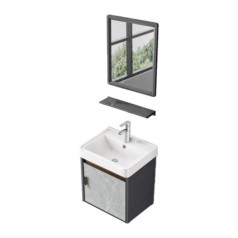 Single Sink Vanity Rectangular Modern Wall Mount Mirror Bathroom Vanity with 2 Doors Vanity & Faucet & Mirrors 17"L x 14"W x 17"H Ceramic Clearhalo 'Bathroom Remodel & Bathroom Fixtures' 'Bathroom Vanities' 'bathroom_vanities' 'Home Improvement' 'home_improvement' 'home_improvement_bathroom_vanities' 7064233