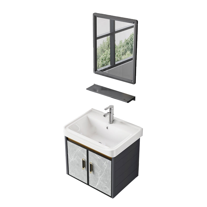 Single Sink Vanity Rectangular Modern Wall Mount Mirror Bathroom Vanity with 2 Doors Vanity & Faucet & Mirrors Ceramic Clearhalo 'Bathroom Remodel & Bathroom Fixtures' 'Bathroom Vanities' 'bathroom_vanities' 'Home Improvement' 'home_improvement' 'home_improvement_bathroom_vanities' 7064235