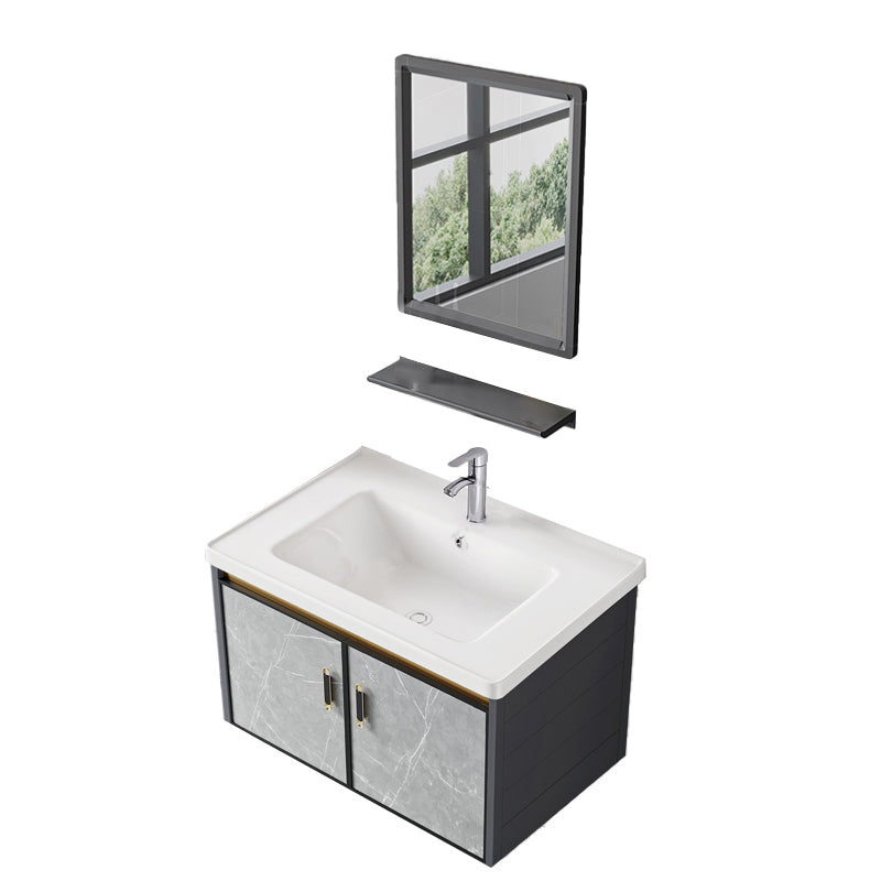 Single Sink Vanity Rectangular Modern Wall Mount Mirror Bathroom Vanity with 2 Doors Vanity & Faucet & Mirrors Ceramic Clearhalo 'Bathroom Remodel & Bathroom Fixtures' 'Bathroom Vanities' 'bathroom_vanities' 'Home Improvement' 'home_improvement' 'home_improvement_bathroom_vanities' 7064236