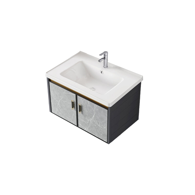 Single Sink Vanity Rectangular Modern Wall Mount Mirror Bathroom Vanity with 2 Doors Vanity & Faucet Ceramic Clearhalo 'Bathroom Remodel & Bathroom Fixtures' 'Bathroom Vanities' 'bathroom_vanities' 'Home Improvement' 'home_improvement' 'home_improvement_bathroom_vanities' 7064252